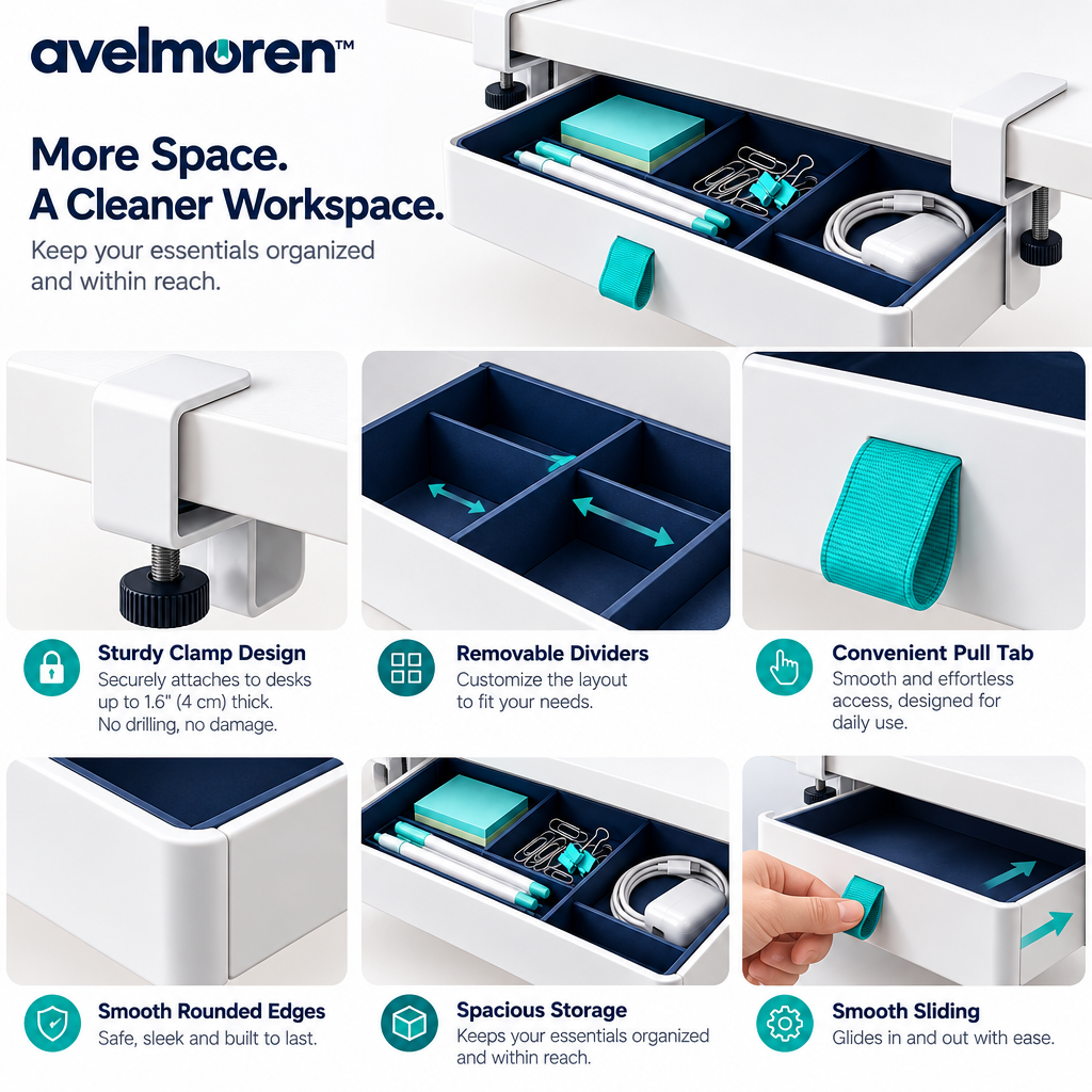 Avelmoren™ Clamp-On Under-Desk Drawer