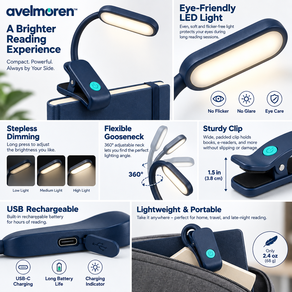 Avelmoren™ Rechargeable Clip-On Reading Light