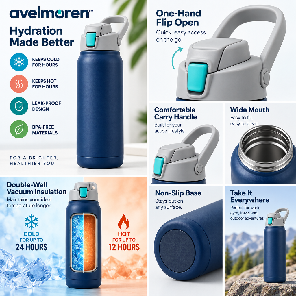 Avelmoren™ Insulated Flip-Straw Water Bottle
